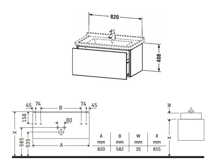 Тумба под раковину Duravit L-Cube 820x469x408 мм подвесная белый глянцевый LC616502222