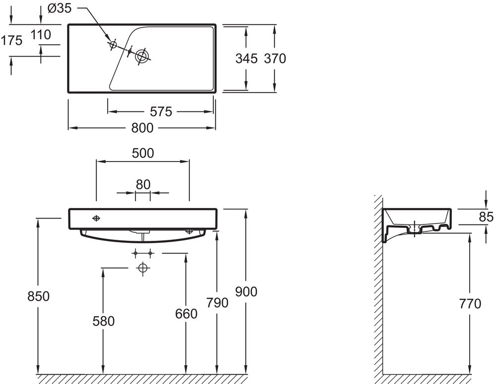 Раковина-столешница Jacob Delafon Rythmik 80х37 см EXP112-00