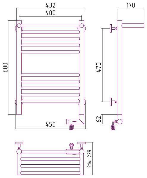Полотенцесушитель электрический Сунержа Богема 2.0 400x600 мм правый без покрытия 00-5207-6040