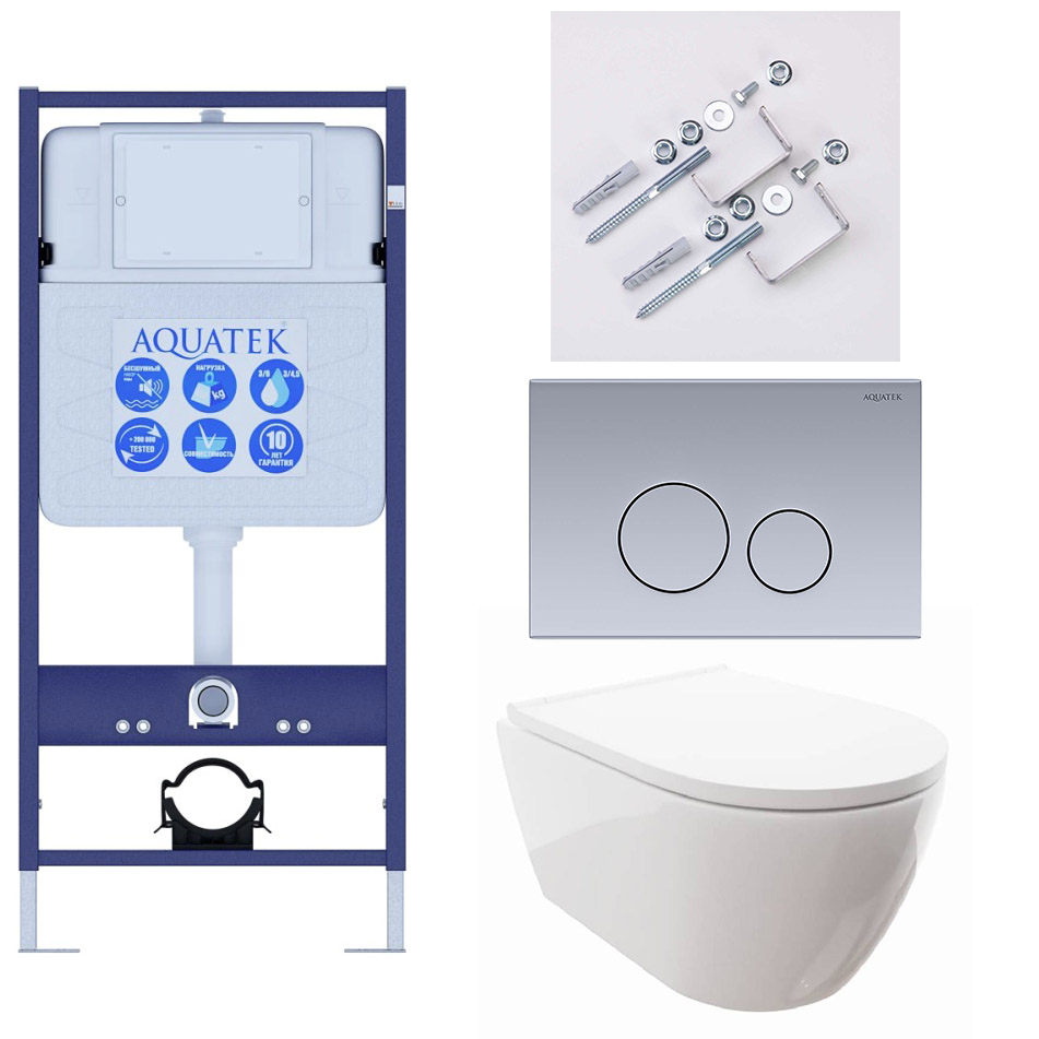 Комплект инсталляции 4 в 1 Aquatek Поларис (рама Standard, унитаз AQ0700-00, сиденье soft-close, панель KDI-0000036) ПОЛАРИС-036