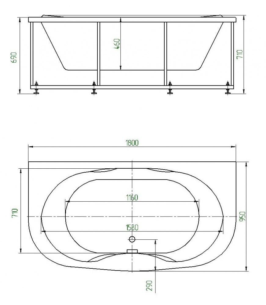 Ванна акриловая 1Marka Melissa 180x80 см с фронтальным и боковыми экранами MEL180-0000011