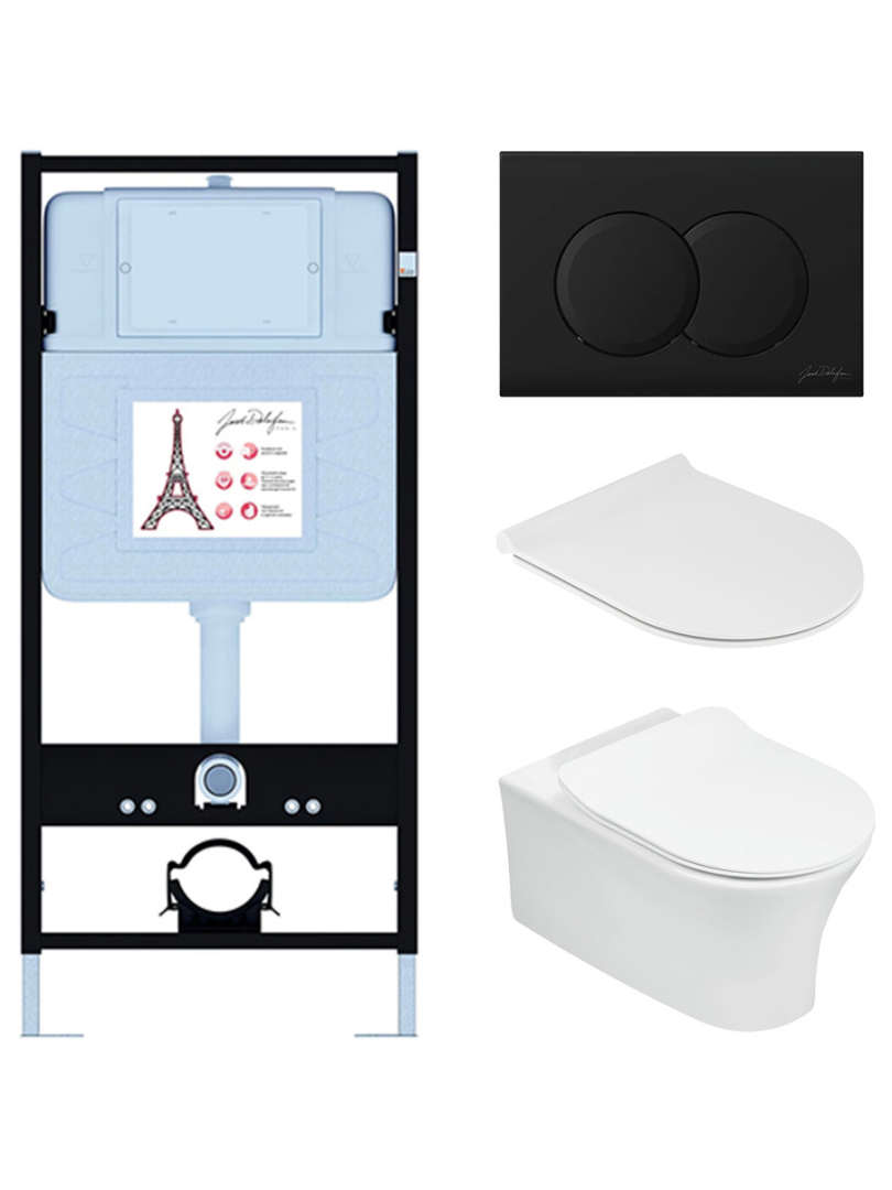 Комплект инсталляции с унитазом Jacob Delafon Aleo сиденье микролифт клавиша матовый черный E21731RU-BL