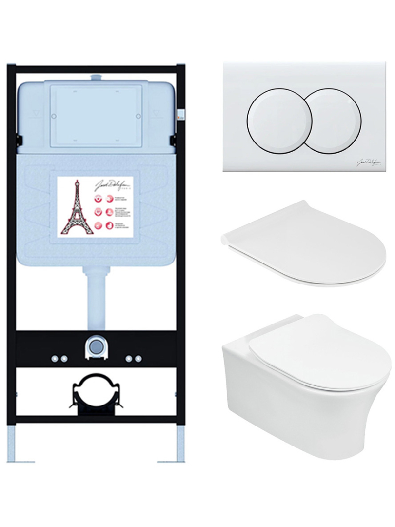 Комплект инсталляции с унитазом Jacob Delafon Aleo сиденье микролифт клавиша белый глянец E21731RU-00