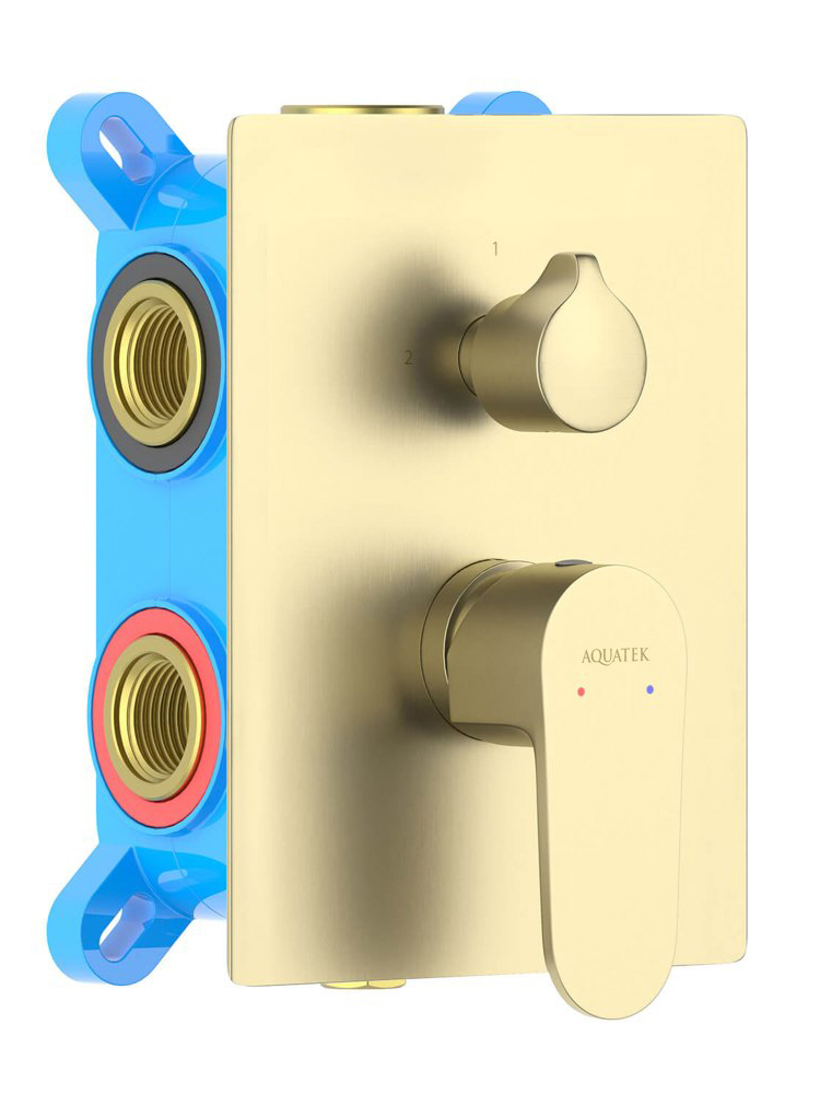 Смеситель для ванны Aquanet Oberon скрытого монтажа 3 режима шлифованное золото AQ1247BG