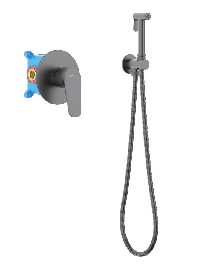 Набор с гигиеническим душем AQUATEK БЕТТА (смеситель + лейка + шланг) оружейная сталь AQ1119BGM