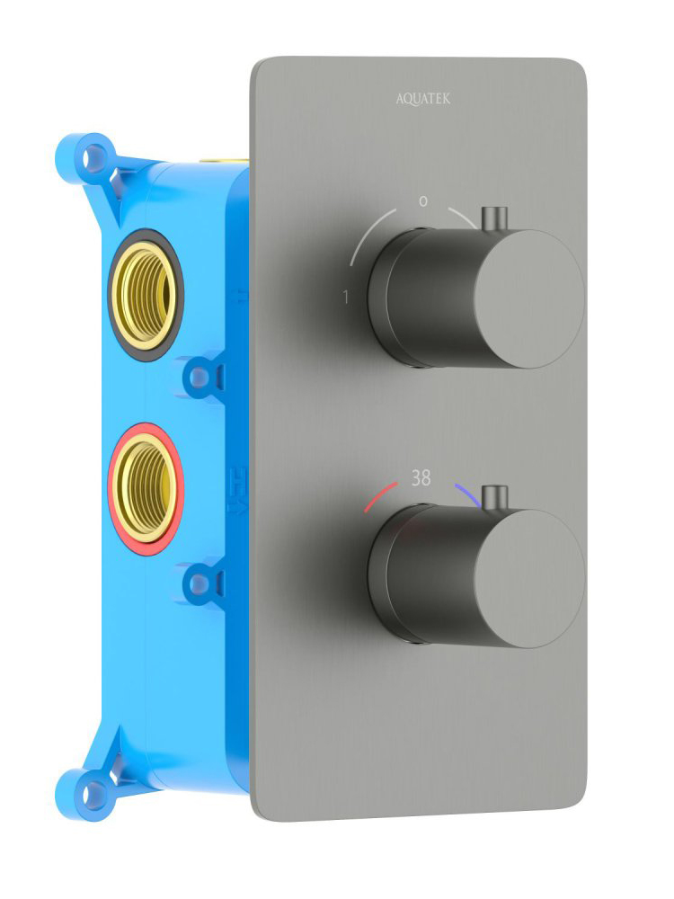 Смеситель термостатический для ванны Aquanet Европа 2 режима комплект со скрытой частью оружейная сталь AQ1392BGM