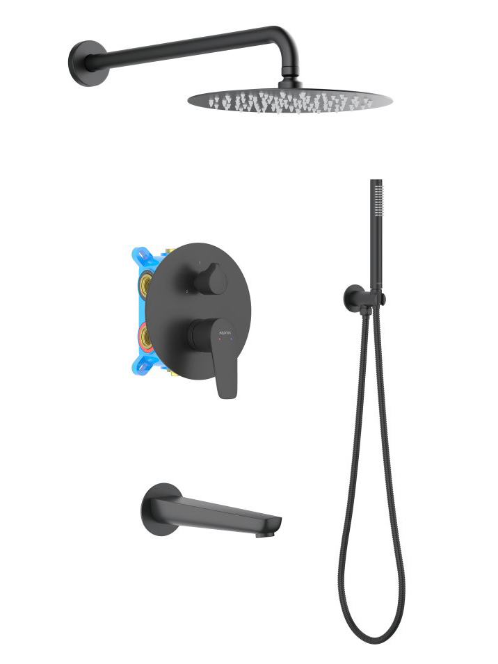 Душевой комплект 4 в 1 Aquanet Betta 3 режима матовый черный AQ1173MB