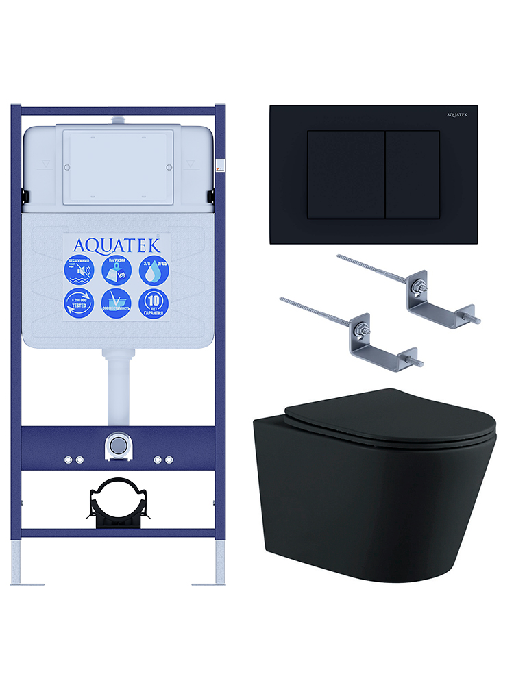 Комплект инсталляции 4 в 1 AQUATEK ВЕГА рама INS-0000012 кнопка KDI-0000012 унитаз AQ1905-MB MB-012