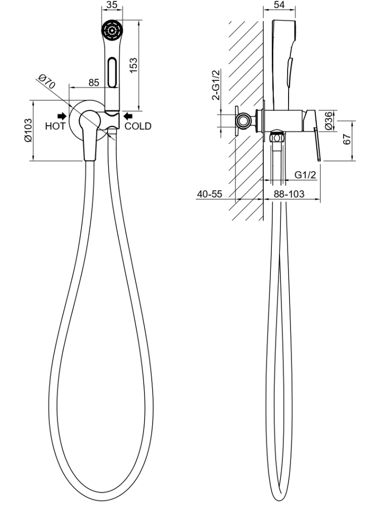 Комплект для гигиенического душа Aquanet Лугано встроенный (смеситель + лейка + шланг) оружейная сталь AQ1719BGM