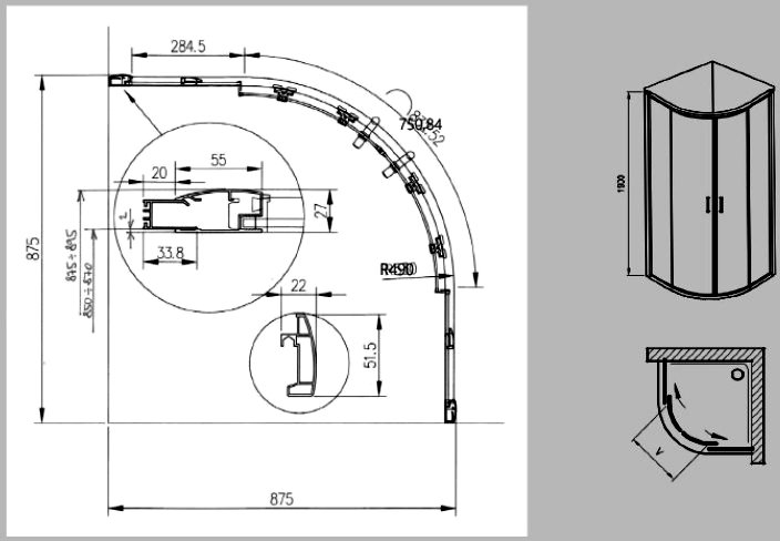Душевой уголок полукруглый RAVAK XP2CP4-90 раздвижной профиль блестящий стекло транспарент X3B270C00Z1C
