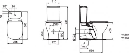 Унитаз напольный пристенный Ideal Standard Tesi AquaBlade под бачок T008201