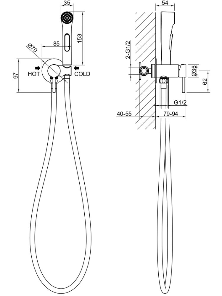 Комплект для гигиенического душа встроенный Aquatek Европа матовый черный AQ1020MB