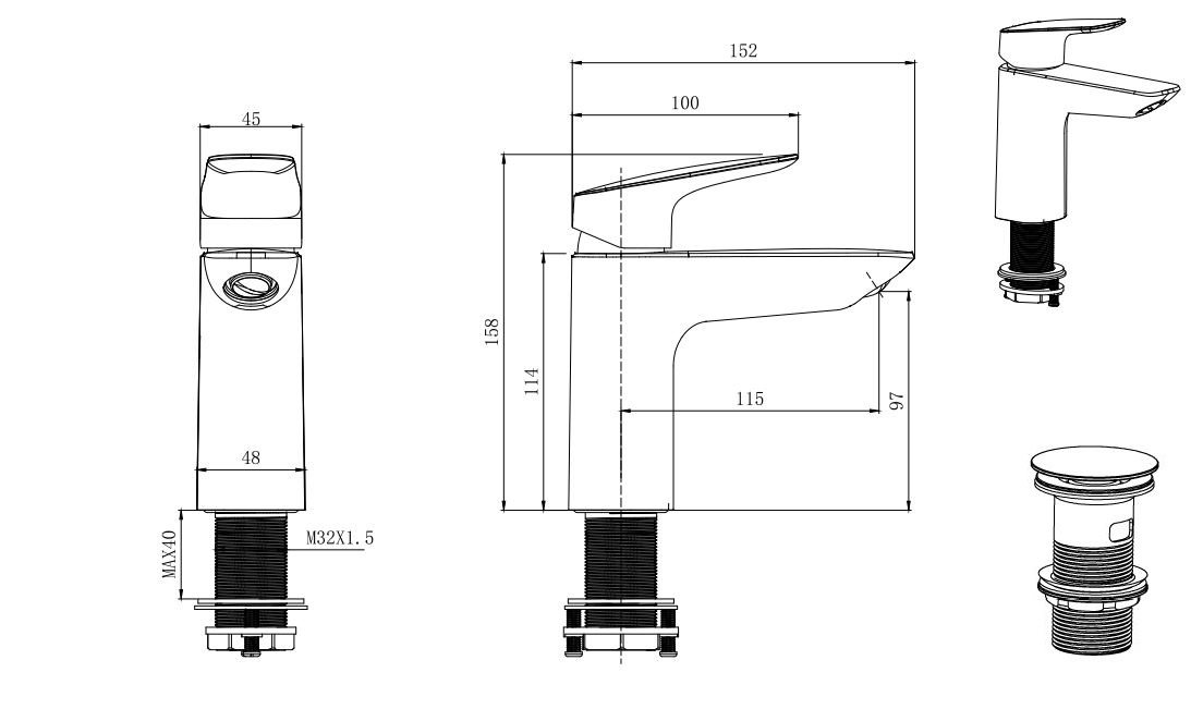 Смеситель для раковины Aquanet Вега с донным клапаном черный матовый AQ1011MB