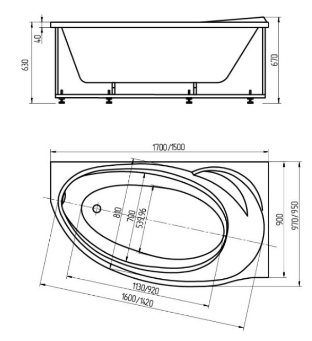 Ванна акриловая Aquatek Бетта 170 правая гидромассаж ПН и спинной массаж с экраном BET170-0000009