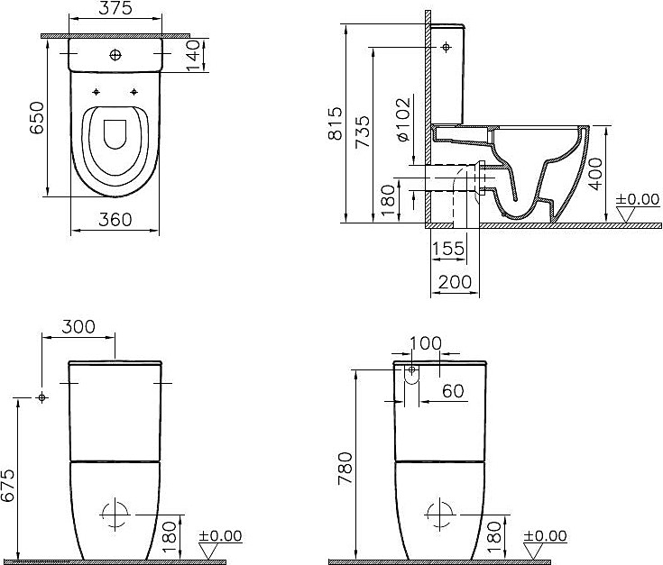 Унитаз напольный безободковый VitrA Sento Rim-ex Back-to-Wall с тонким сиденьем микролифт 9830B003-7203