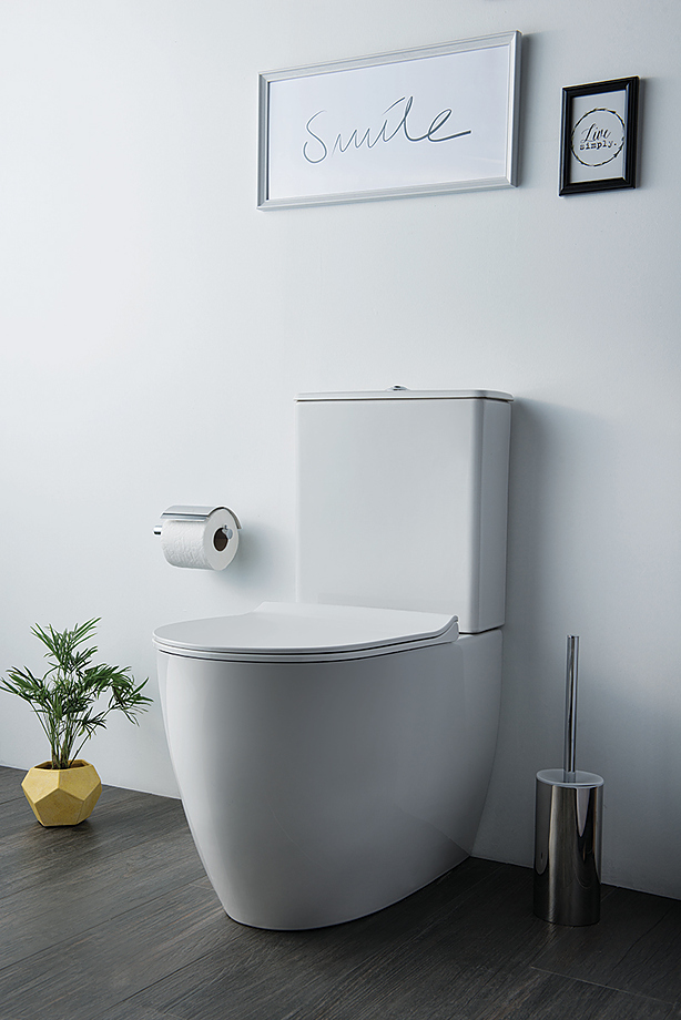 Унитаз напольный безободковый VitrA Sento Rim-ex Back-to-Wall с тонким сиденьем микролифт 9830B003-7203