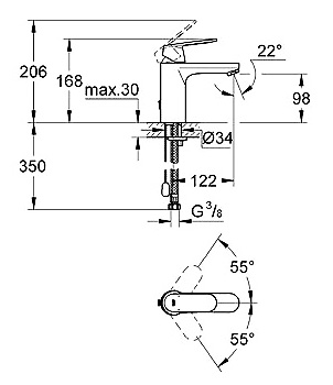 Смеситель для раковины GROHE Eurosmart Cosmopolitan M-Size с цепочкой хром 23326000