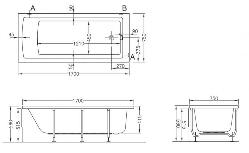 Ванна акриловая VitrA Neon 170x75 см 52280001000