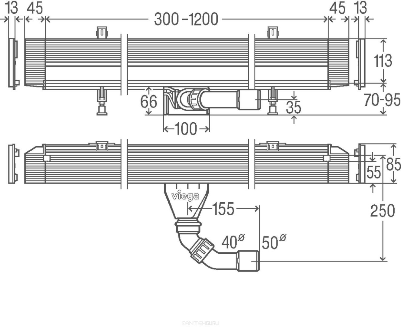 Душевой лоток в стену Viega Advantix Vario плоский 300-1200 мм 736736