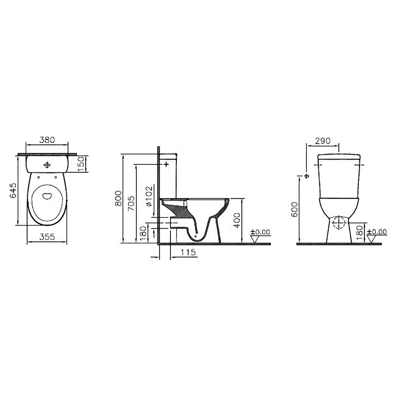 Унитаз напольный безободковый VitrA S10 Open-Back с сиденьем микролифт 9822B003-7204