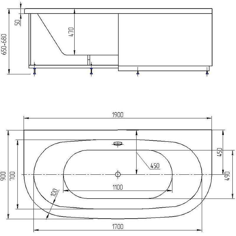 Ванна акриловая Radomir Морфей с фронтальным экраном MOR190-0000059