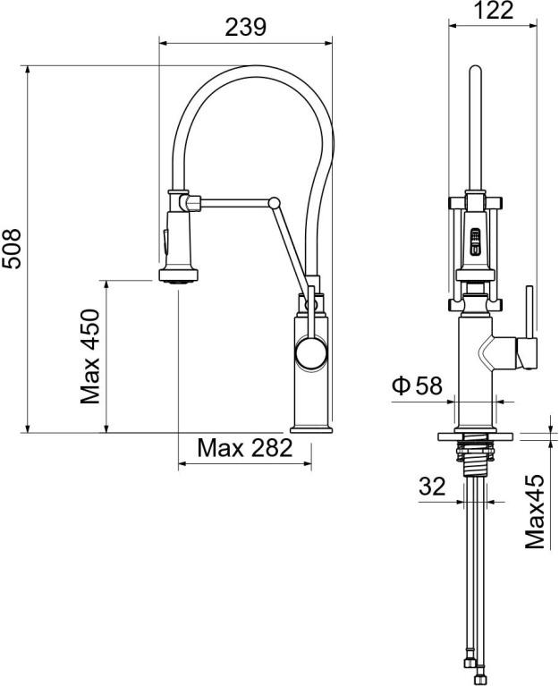 Смеситель для кухни Aquanet Европа профессиональный 2 jet хром AQ1388CR
