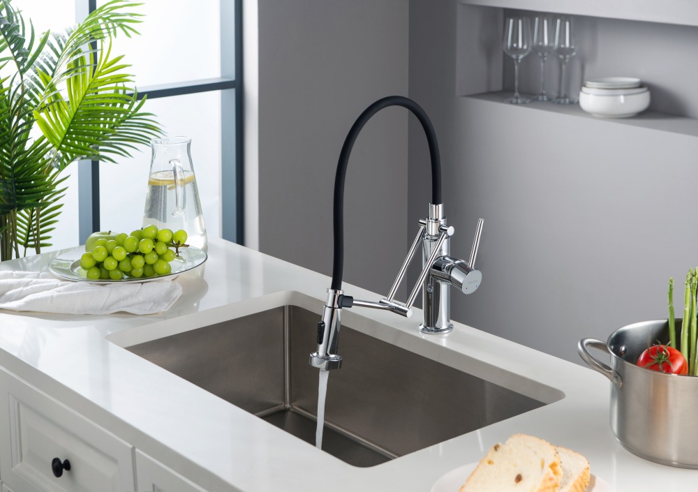 Смеситель для кухни Aquanet Европа профессиональный 2 jet хром AQ1388CR