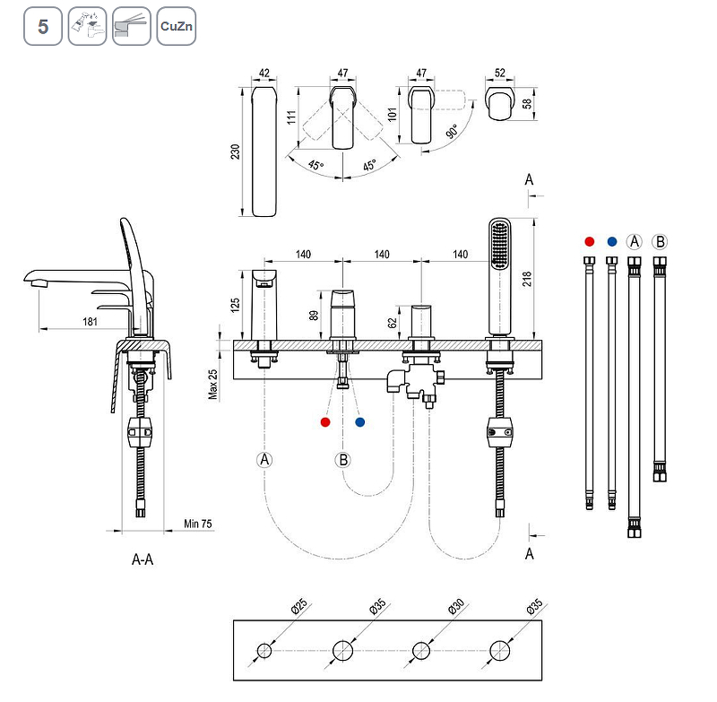 Смеситель для ванны врезной каскадный RAVAK Flat FL 026.20 черный X070176