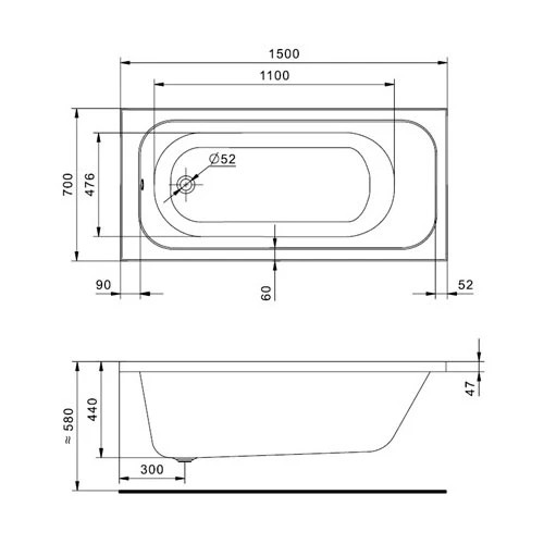 Ванна акриловая прямоугольная Santek Ламма 150х70 см 1.WH50.1.746