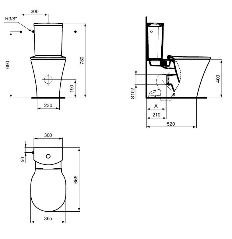 Унитаз напольный пристенный Ideal Standard Connect Air AquaBlade E013701