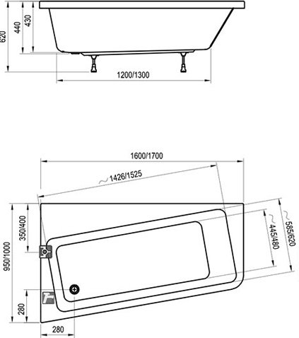 Ванна акриловая асимметричная RAVAK 10° 160x95 см L белая C831000000