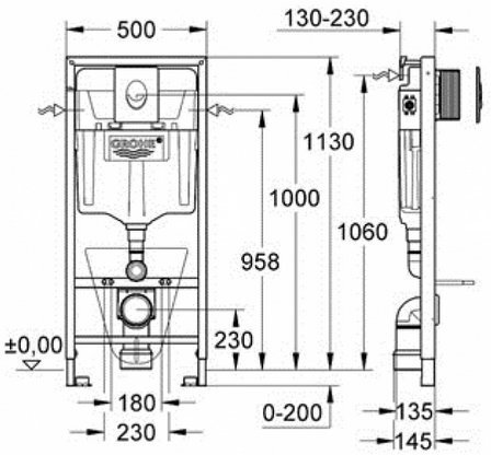 Система инсталляции для подвесного унитаза GROHE Rapid SL 4 в 1 с панелью смыва Nova Cosmopolitan 38813001