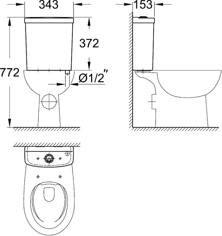 Бачок для унитаза GROHE Bau Ceramic с двухрежимной арматурой нижняя подводка 39436000