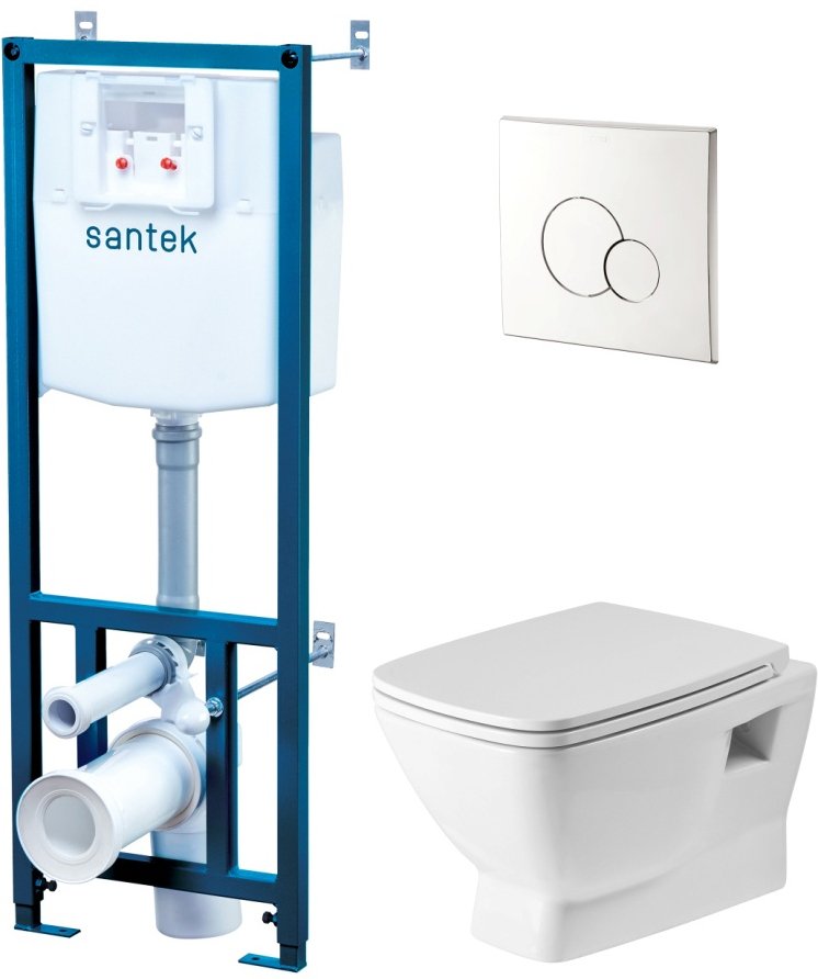 Комплект инсталляция с подвесным безободковым унитазом Santek НЕО ПЭК Rimless сиденье микролифт панель хром глянец 1.WH50.1.572
