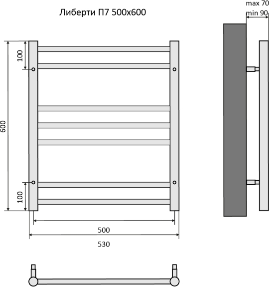 Полотенцесушитель водяной Aquatek Либерти П7 500х600 мм черный муар AQ RR0760BL