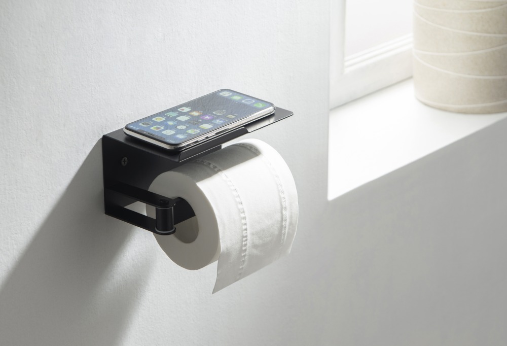 Бумагодержатель с полкой Aquanet Libra AQ4929MB матовый черный AQ4929MB