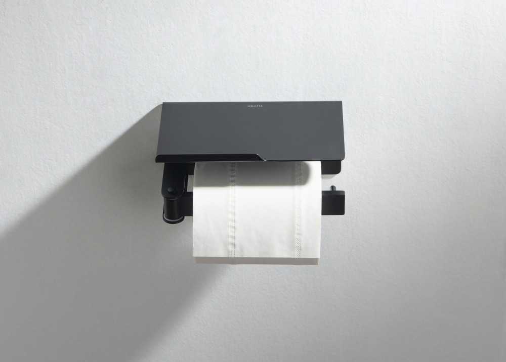 Бумагодержатель с полкой Aquanet Libra AQ4929MB матовый черный AQ4929MB