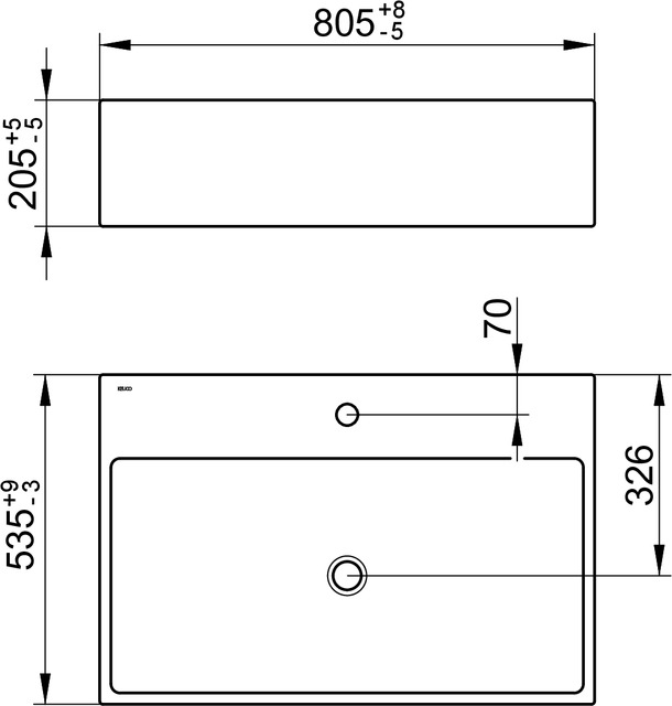 Раковина керамическая KEUCO Edition 90 805x535x205 мм 1 отверстие без перелива белая 39062318001