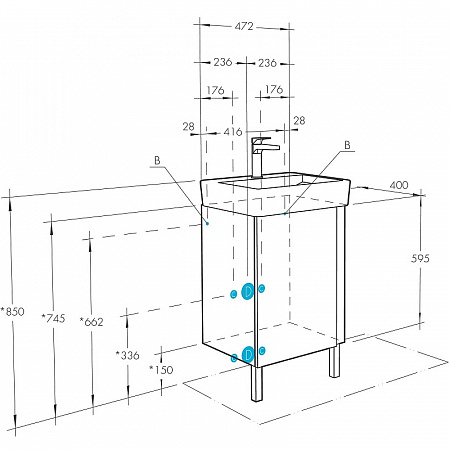 Комплект мебели для ванной Aquaton Кантри 50 Белый/Дуб Верона с раковиной НЕО-50 1A2578K0AHB20