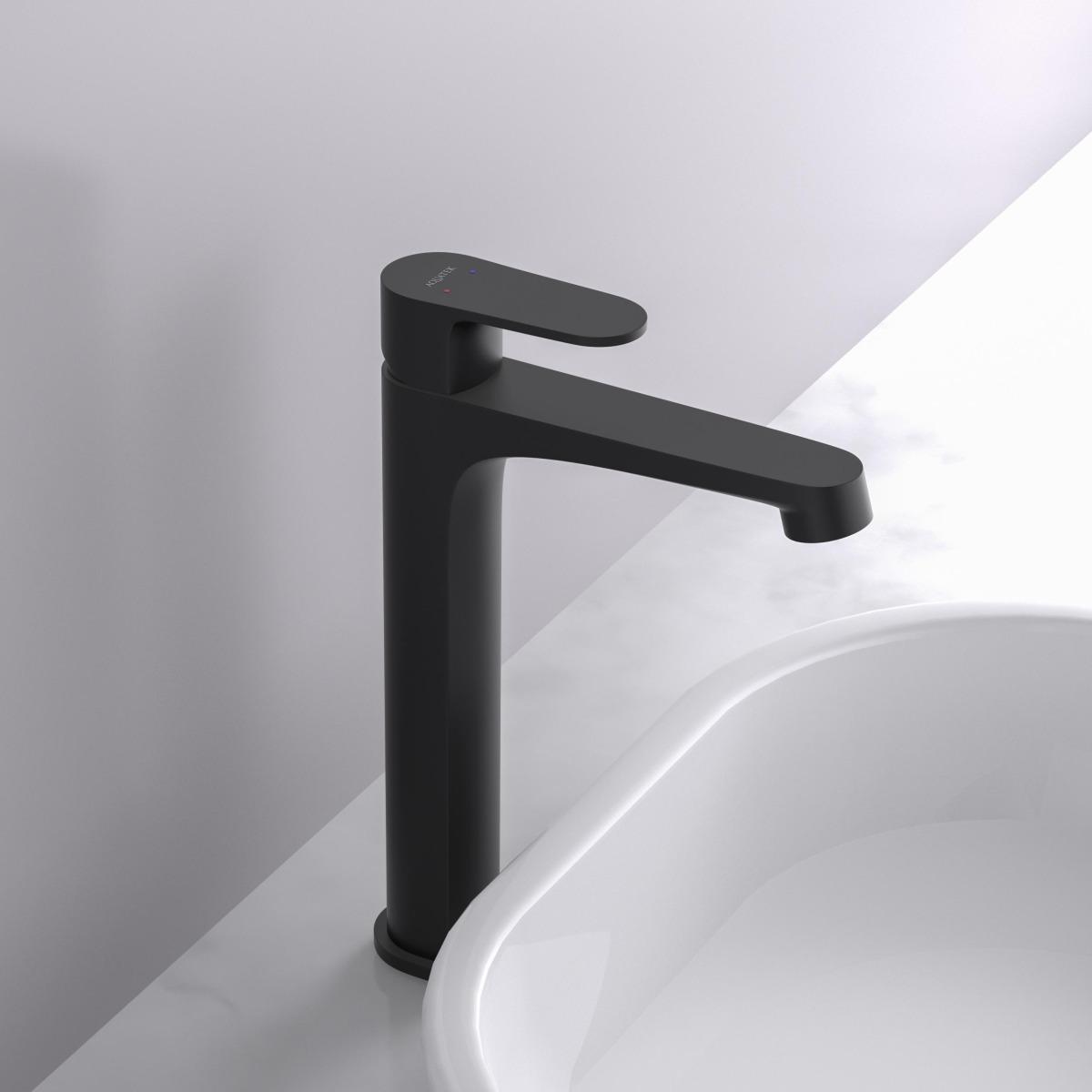 Смеситель для раковины высокий Aquanet Oberon 240 мм матовый черный AQ1204MB