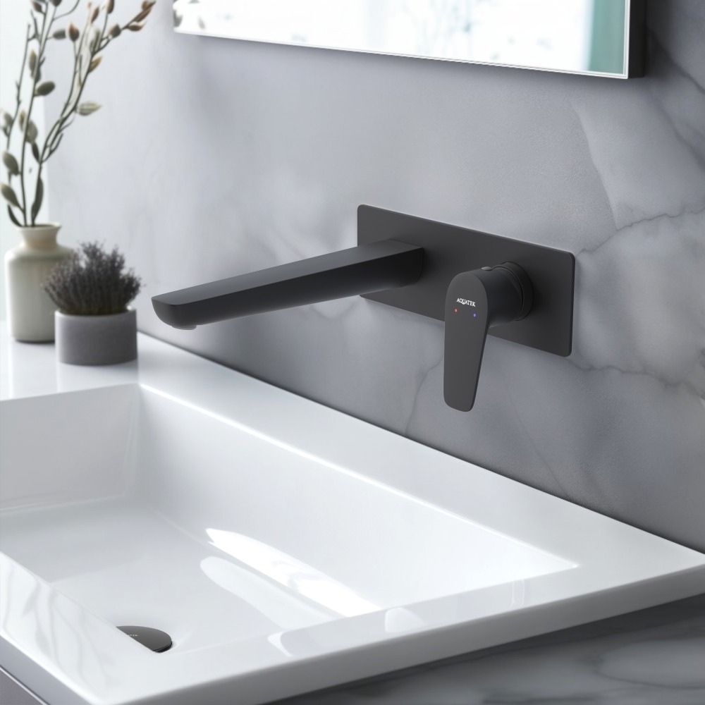 Смеситель для раковины AQUATEK БЕТТА настенный скрытого монтажа матовый черный AQ1113MB