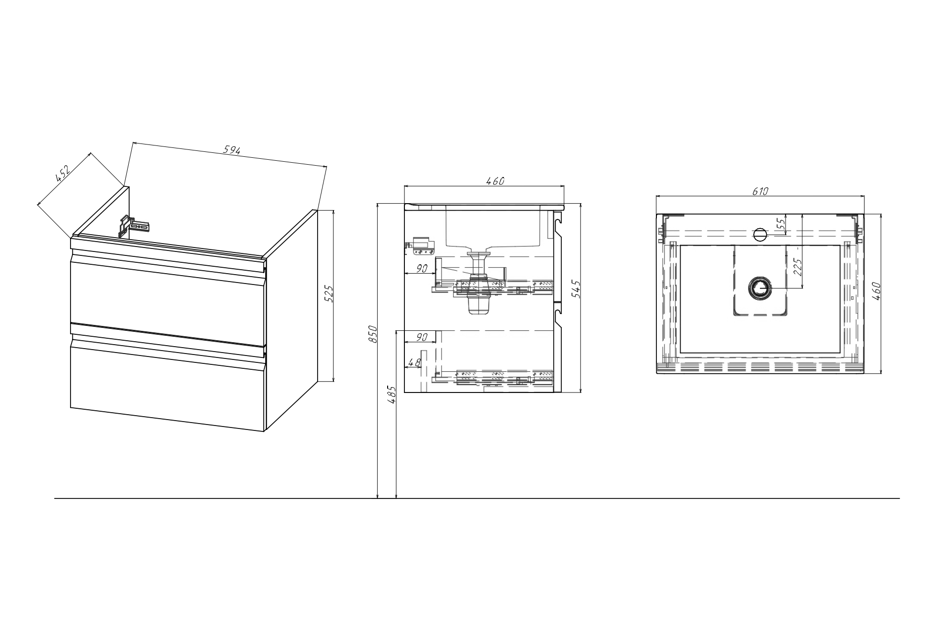 Комплект мебели для ванной AQUATON ВЕГА 60 с раковиной AQ0460-00 серый туман AQ77060-LG