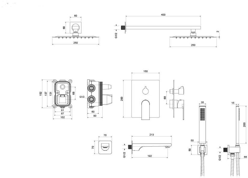 Душевой комплект 4 в 1 Aquanet ЛИРА 3 режима матовый черный AQ1473MB