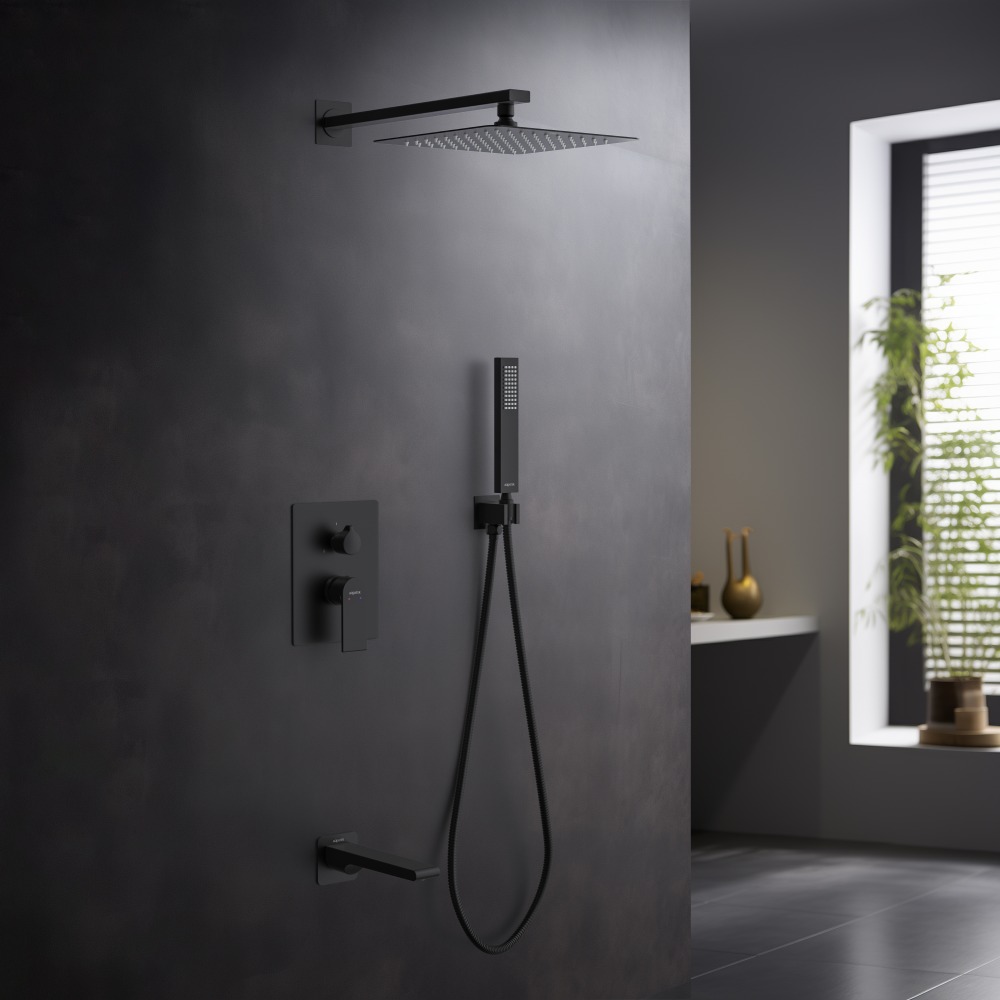 Душевой комплект 4 в 1 Aquanet ЛИРА 3 режима матовый черный AQ1473MB