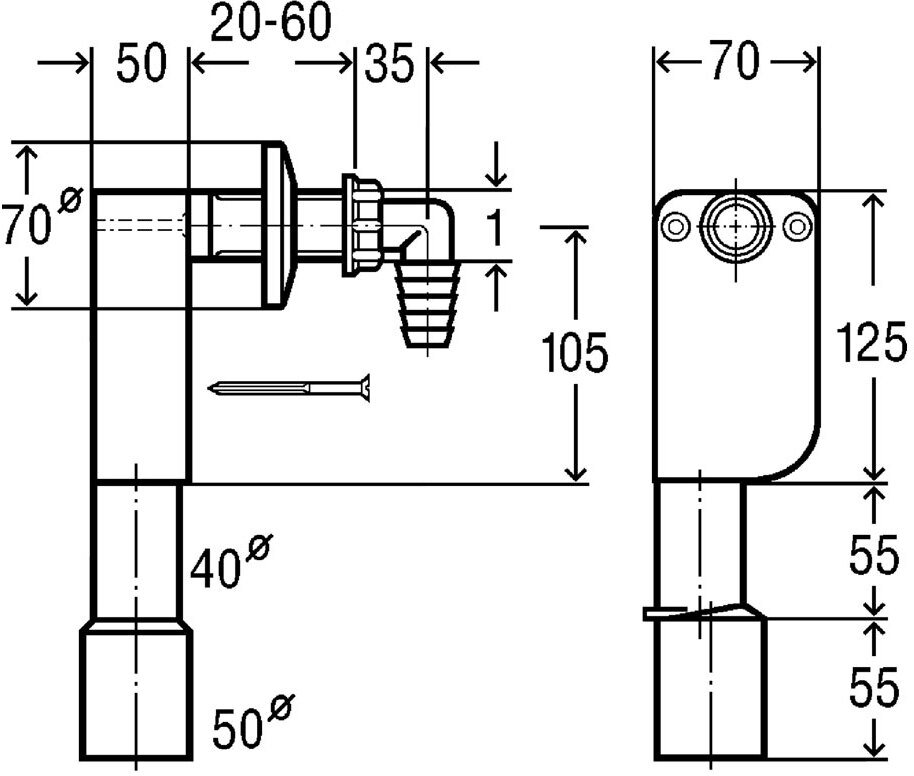 Сифон скрытого монтажа Viega для стиральной машины D 40/50 мм 452452