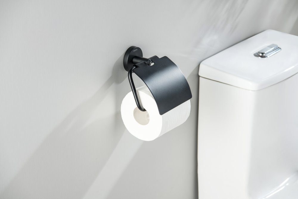 Бумагодержатель с крышкой Aquanet Оберон матовый черный AQ4209MB