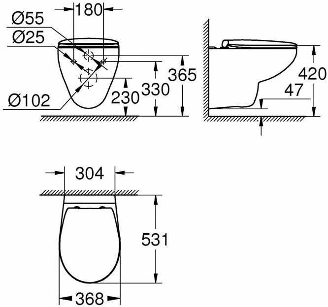 Унитаз подвесной безободковый GROHE Bau Ceramic с сиденьем микролифт 39351000