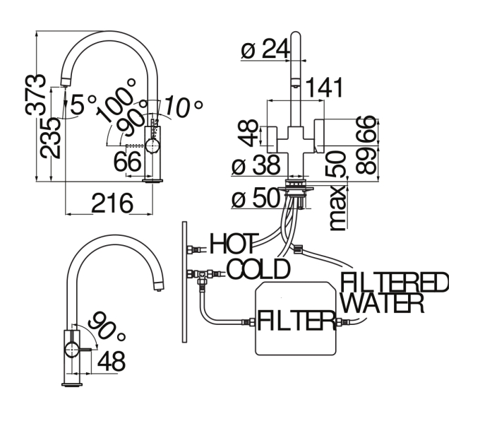Смеситель для кухни Paini Flag FL96824/3VCR с каналом для питьевой воды FL96824/3VCR