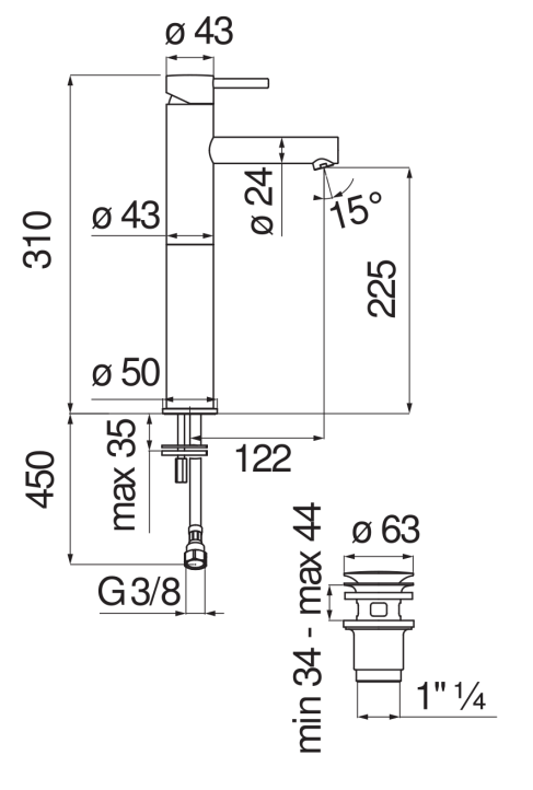 Смеситель для раковины Nobili LIVE высокий хром LV00428/2CR