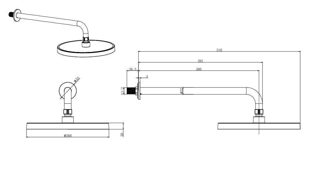 Верхний душ Aquanet AQ2080CR круглый настенный 260х20 мм хром AQ2080CR